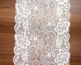 Ivory lace table runner,   9" , table runners, holiday decor, wedding table runners, wedding decor,  Lace overlay,  table decor,  R17110104