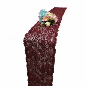 Burgundy lace runner , Burgundy lace table runner/Burgundy lace  runner/lace table runner/beach table runner/ Burgundy wedding, 7"/18cm wide