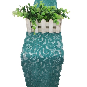 Peacock Lace Runner/teal table runner christmas /deep teal lace table runner 7&quot; wide 3ft to 30ft long teal wedding