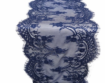 Navy table runner Navy lace table runner 11" x 120" navy blue lace table runner