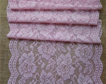 Pink lace runner,Table Runner, Overlay, pink Lace Table Runner, 5ft-30ft x 9" Wide, lace table runner