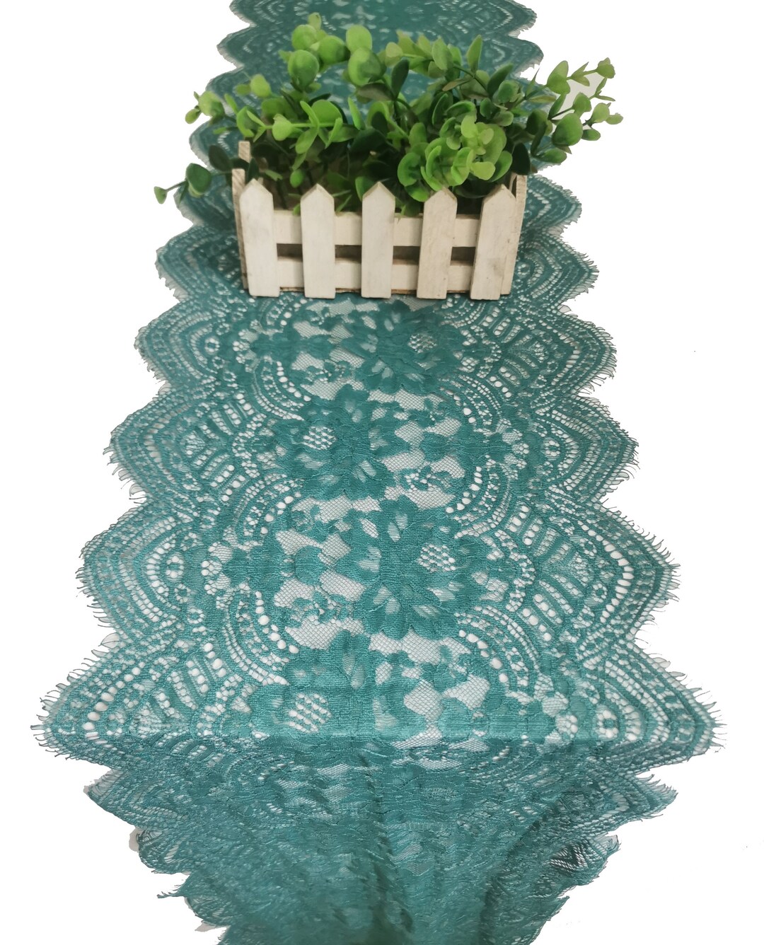 Teal Table Runner Green Lace Table Runner 11 Wide Etsy