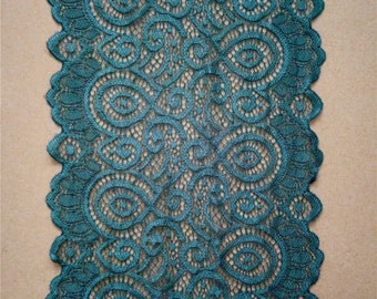 Teal Table Runner, Green Lace Table Runner, 7" wide, Wedding Decor, peacock weddings, Overlay, Teal Table Runner, wedding table runner