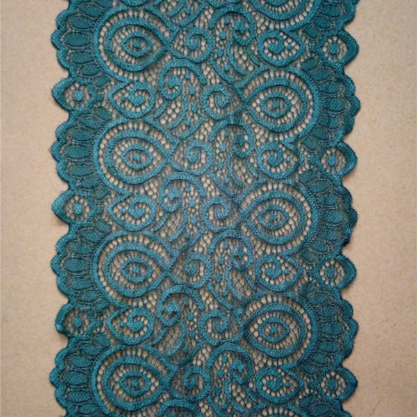 Teal Table Runner, Green Lace Table Runner, 7" wide, Wedding Decor, peacock weddings, Overlay, Teal Table Runner, wedding table runner