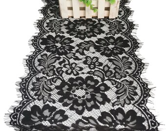 Black lace table runner  10"wide  lace table runner   wedding  table runners