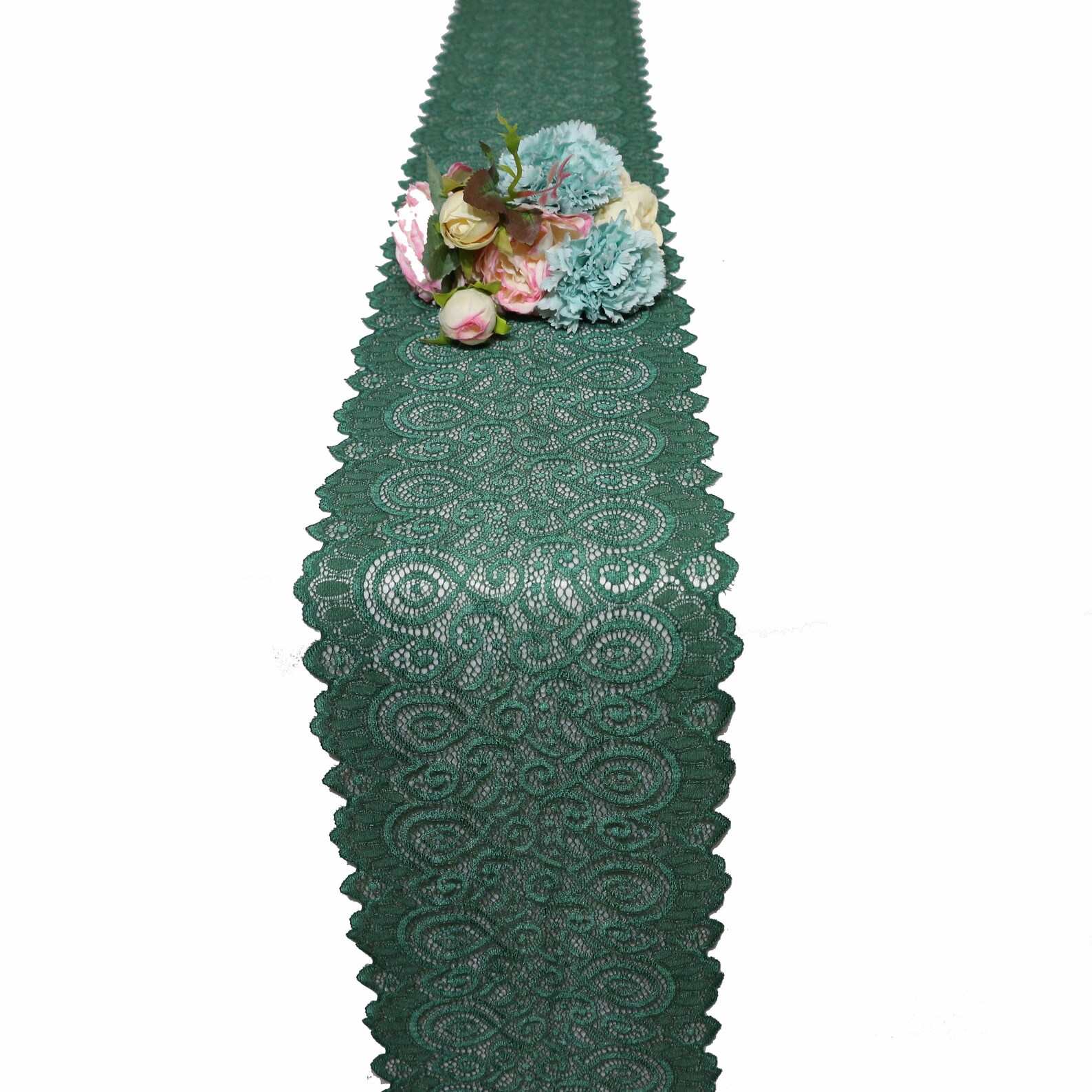Dark Green Table Runner Lace Table Runners Green Lace Table Etsy
