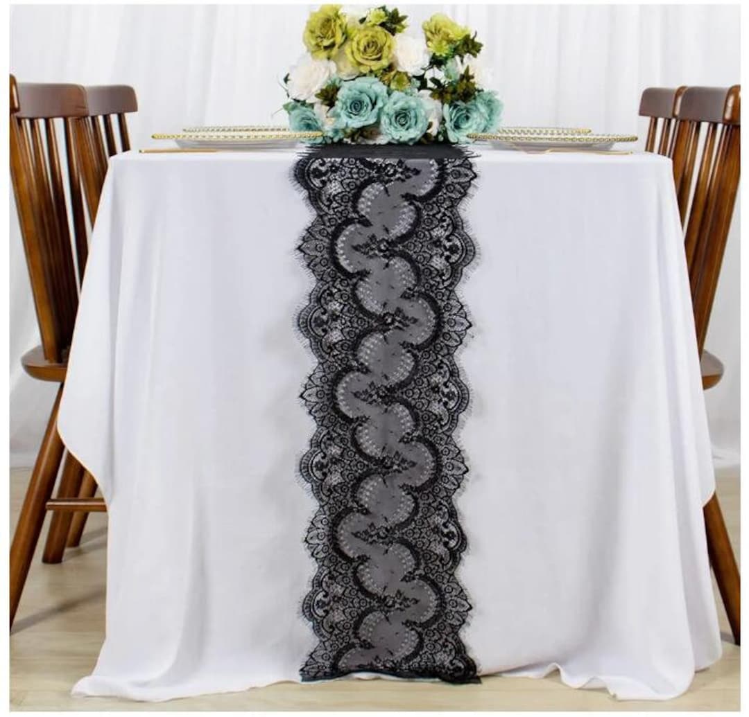 Black Lace Table Runner 120 Inches Long Black Table Runner Etsy