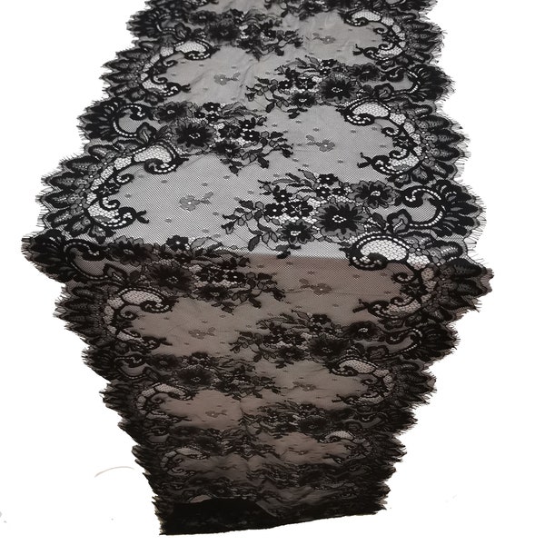 Lace table runner/black table runner, table runners, 16inch/40cm wide , wedding table runner, black weddings, wholesale table runners