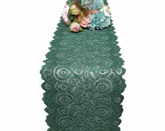 Dark green table runner, lace table runners, green lace table runner, elegant table runners, outdoor table runner, wedding, 7"/18cm wide
