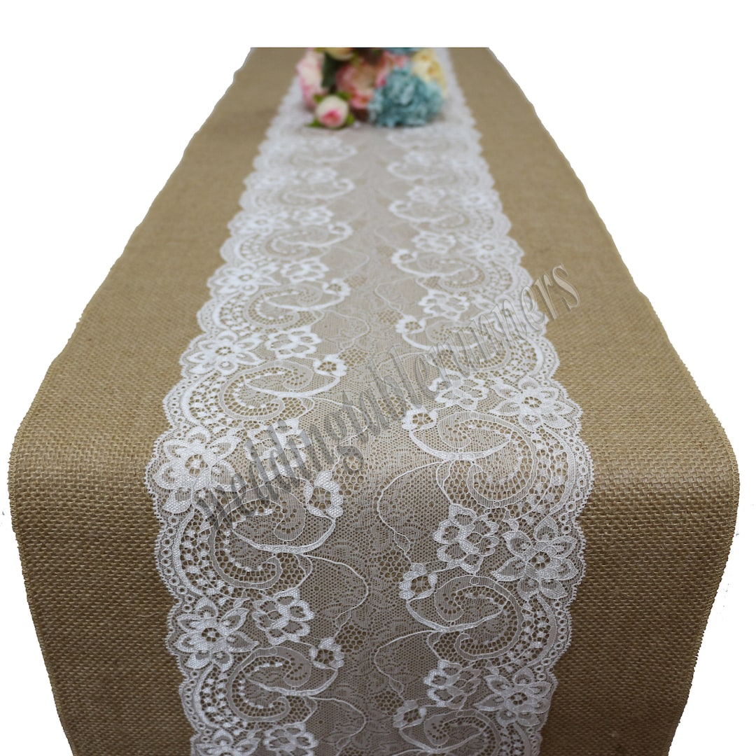 Burlap Runner With Lace Burlap Table Runner Burlap and Lace Etsy