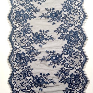 Navy lace runner, navy blue lace runner, 13&quot; wide, wedding table runners , lace table runner,  wedding runners,  lace table runner