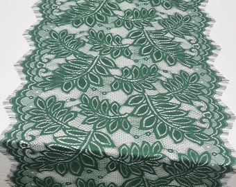 Dark green table runner, 15" wide ,hunter green wedding, forest wedding, hunter green,  wedding runners, lace table runner, table runners