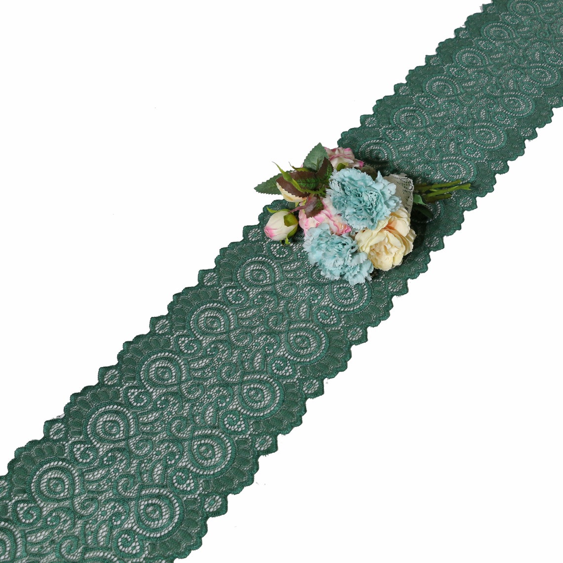 Dark Green Table Runner Lace Table Runners Green Lace Table Etsy