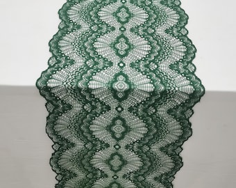 Hunter green wedding, Drak green Lace Table runner, 8", forest wedding, hunter green, wedding table runners, navy lace runner
