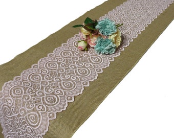 Burlap table runner, Burlap runner with pink lace,burlap and lace table runner for rustic chic wedding, burlap runner