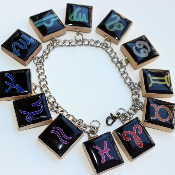 Scrabble Tile Rainbow Horoscope Charm Bracelet