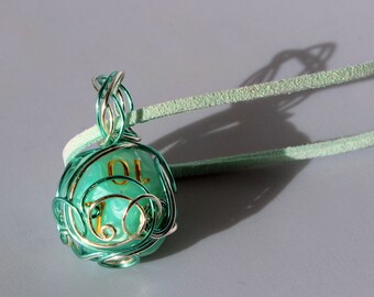 Wire-Wrapped Minty Green D12 Dice Necklace