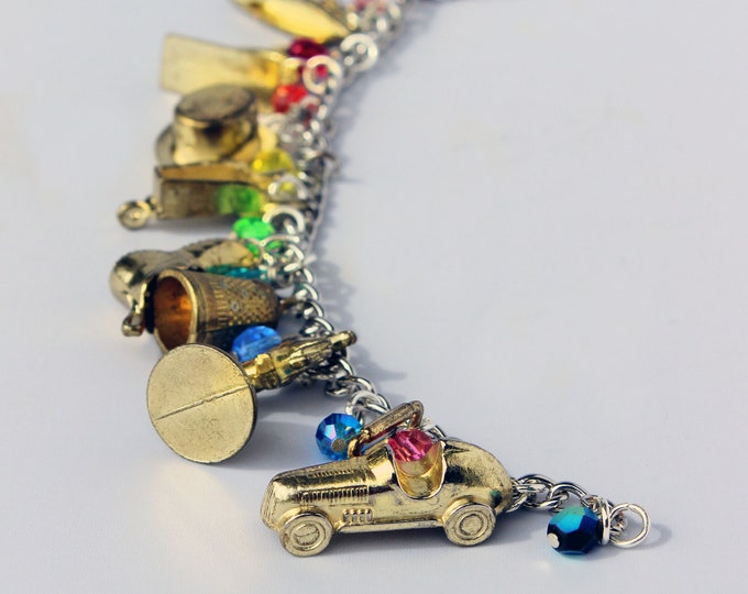 Gold Monopoly Token Charm Bracelet With Rainbow Beads Etsy