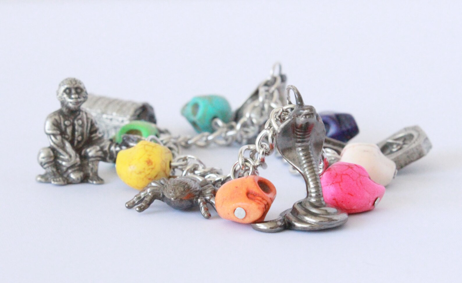 Monopoly Token Charm Bracelet With Skull Beads Pirates of Etsy