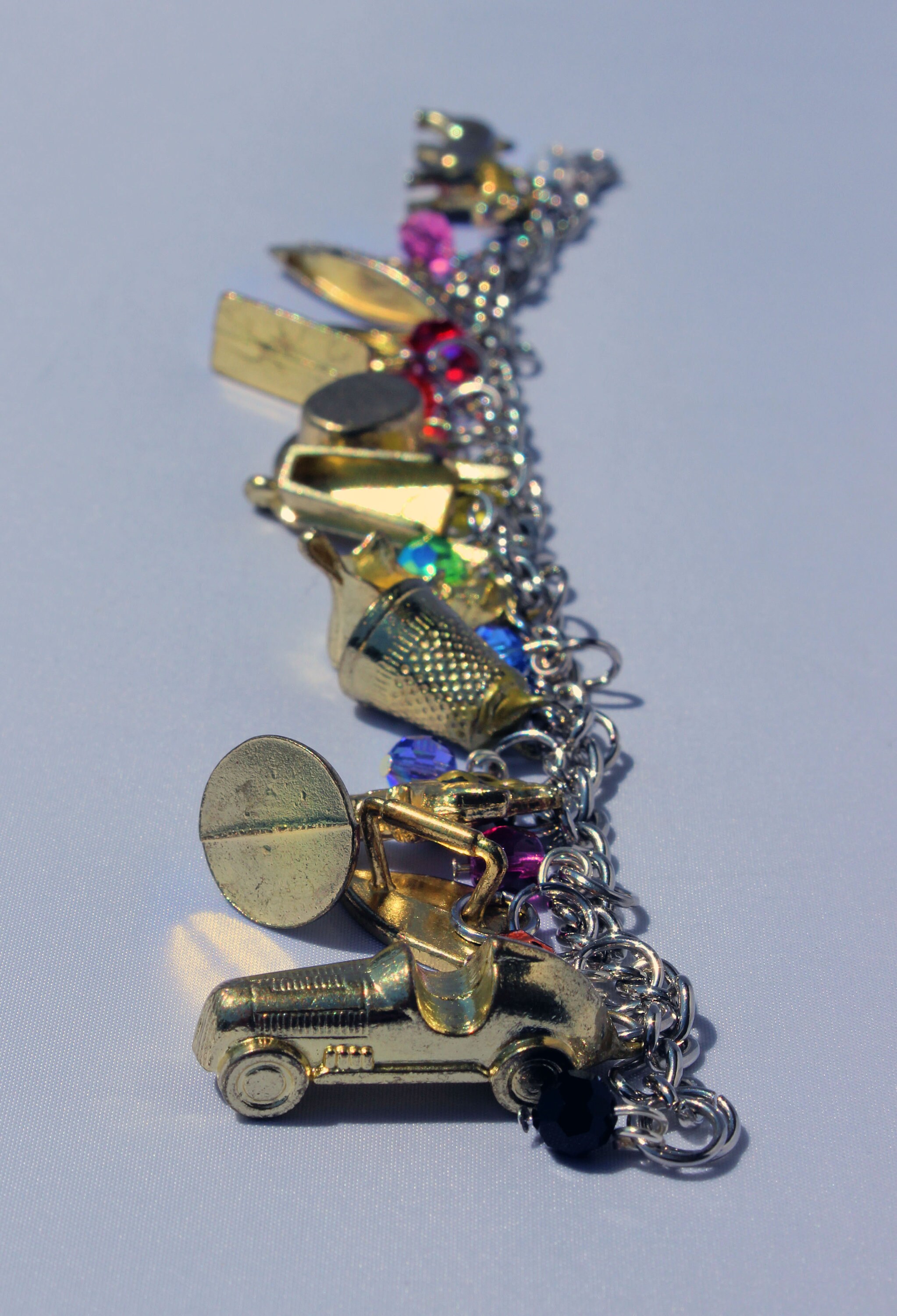 Gold Monopoly Token Charm Bracelet with Rainbow Beads Etsy