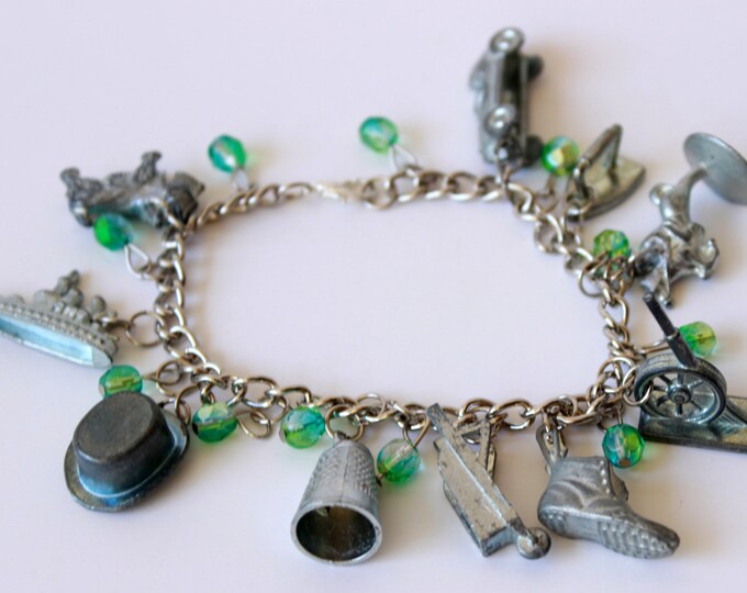 Monopoly Token Charm Bracelet With Green Beads Etsy