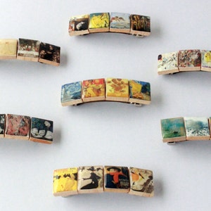 Fine Art Scrabble Tile Barrettes - DaVinci, Van Gogh, Picasso, Kandinsky, Lautrec, Monet, Dali