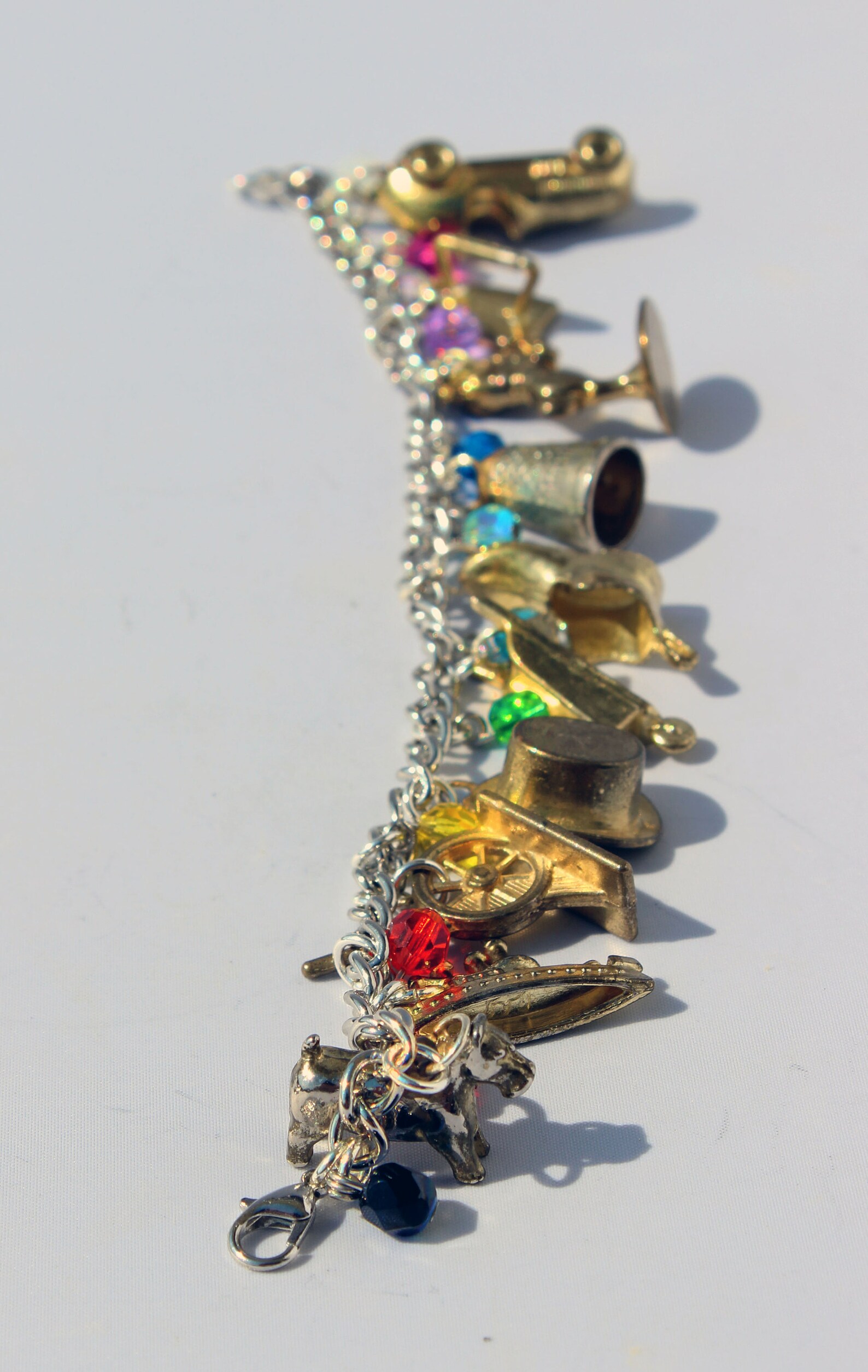 Gold Monopoly Token Charm Bracelet With Rainbow Beads Etsy
