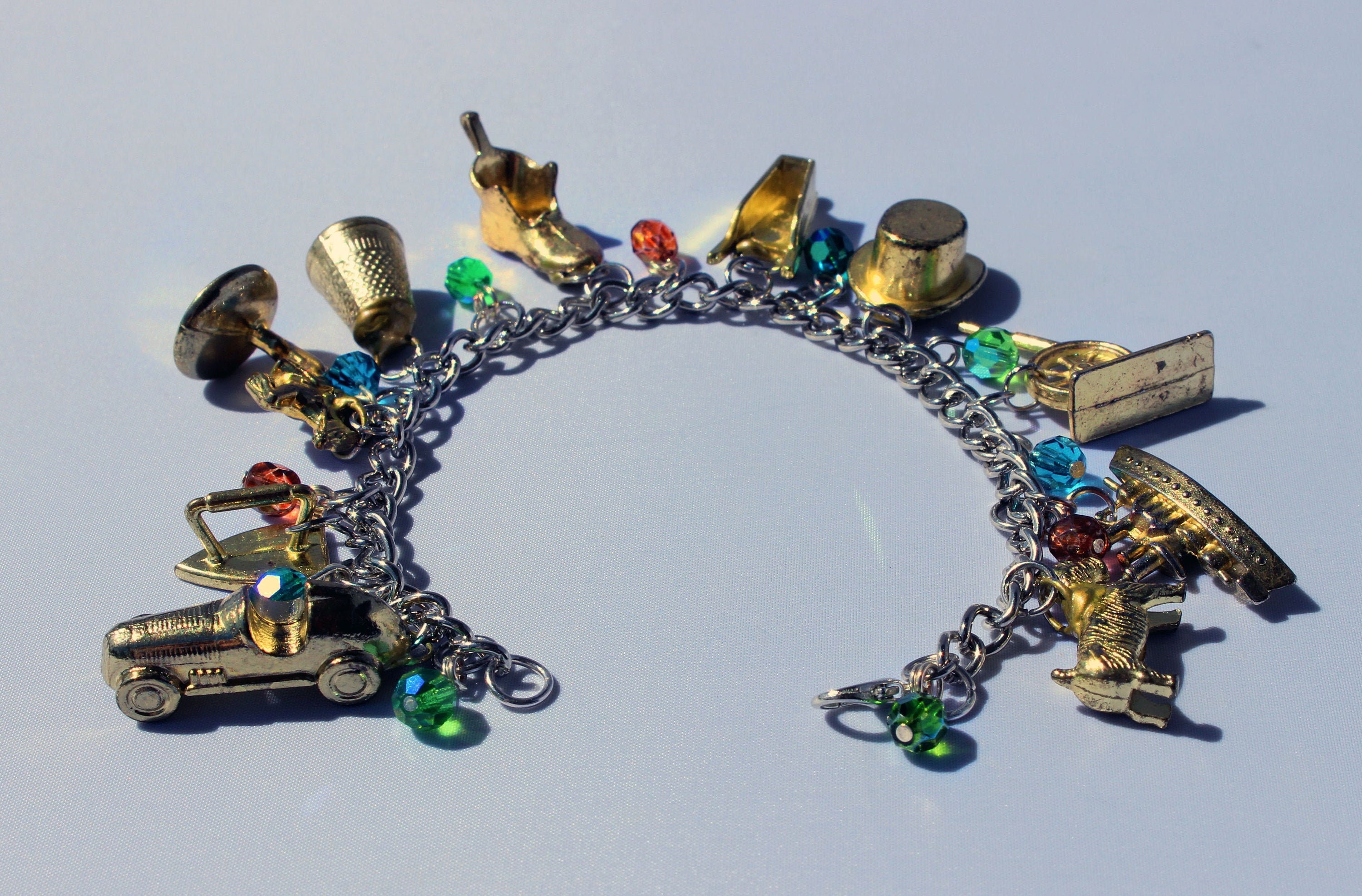 Gold Monopoly Token Charm Bracelet with Earth ToneColored Etsy