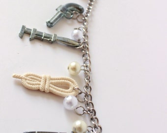 Clue Token Charm Bracelet with Pearl Beads