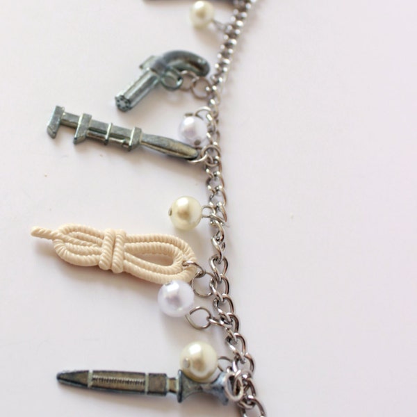 Clue Token Charm Bracelet with Pearl Beads
