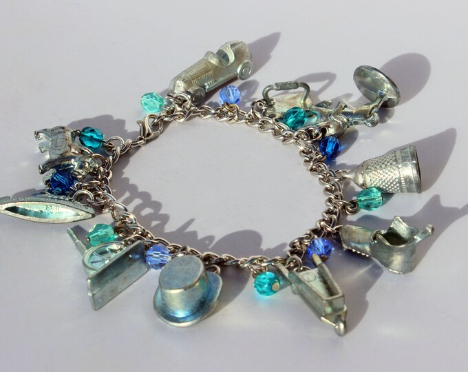 Monopoly Token Charm Bracelet With Ice Blue Beads Etsy