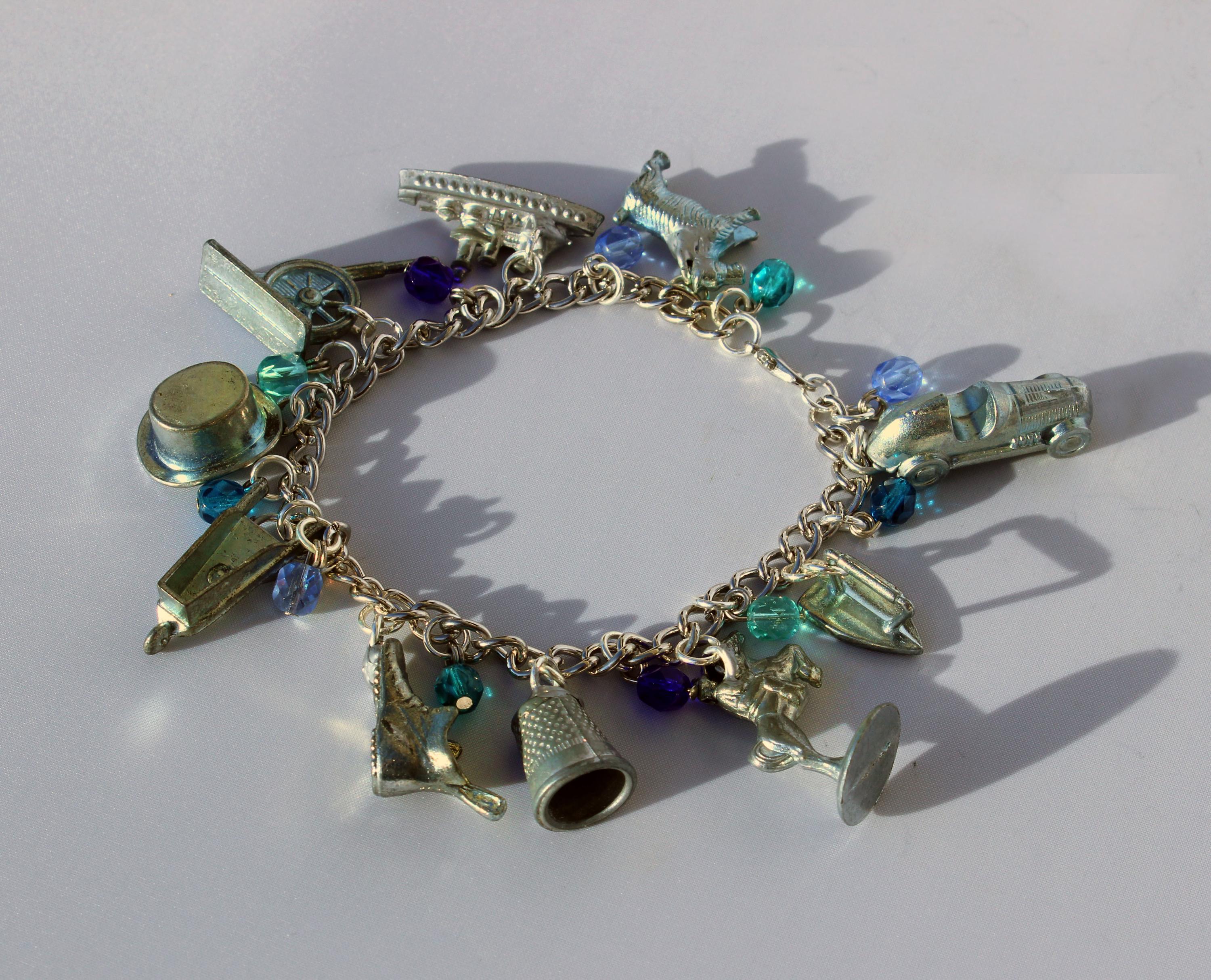 Monopoly Token Charm Bracelet With Ice Blue Beads - Etsy