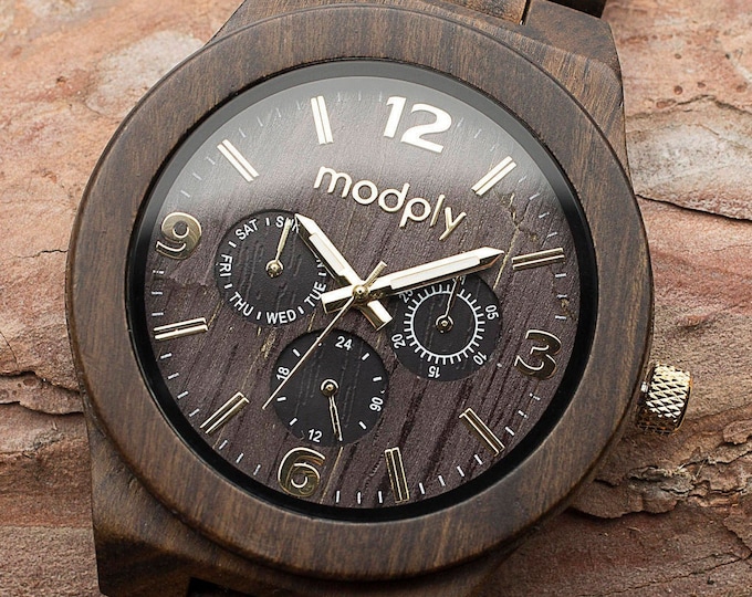Personalized Wood watch engraved on the back / Mens initial watch perfect as a dad gift for father's day ~ Modply