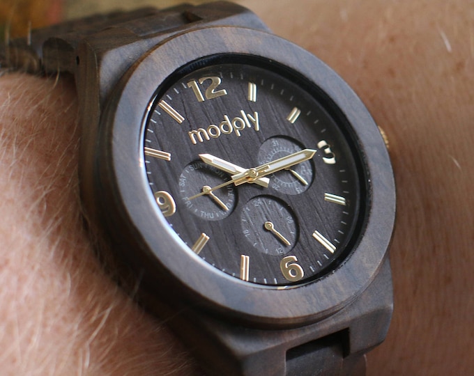 Nameable Watch - Personalized Dark Wood Wrist Watch For Men - Wooden Mens Watch - Custom Wooden Watch