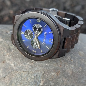 Luxe klassieke blauwe horloges voor heren met aangepaste gravure - verjaardagscadeau echtgenoot - blauw elegant horloge - pensioencadeau - modply