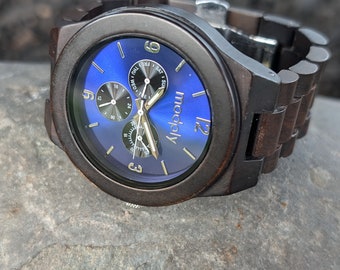 Luxury classic blue face watches for men with custom engraving - husband anniversary gift - fathers day gift - anniversary gift - modply