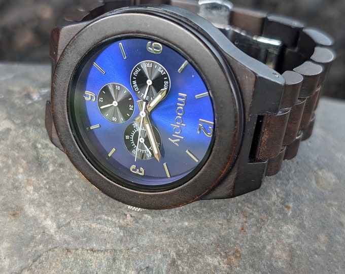 Luxury classic blue face watches for men with custom engraving - husband anniversary gift - fathers day gift - anniversary gift - modply
