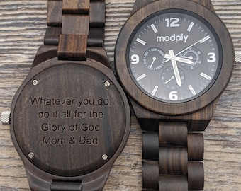 Mom And Dad Watch, Personalized Watch, Wooden Watch For Men Custom Engraved, Monogram Wooden Watch, Wooden Watch Men, Gift From Parents