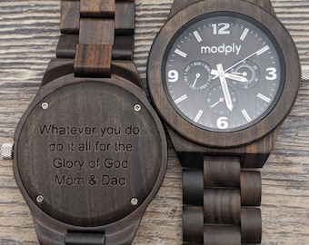 Mom And Dad Watch, Personalized Watch, Wooden Watch For Men Custom Engraved, Monogram Wooden Watch, Wooden Watch Men, Etched Wood Watch