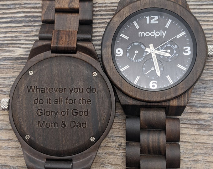 Mom And Dad Watch, Personalized Watch, Wooden Watch For Men Custom Engraved, Monogram Wooden Watch, Wooden Watch Men, Etched Wood Watch