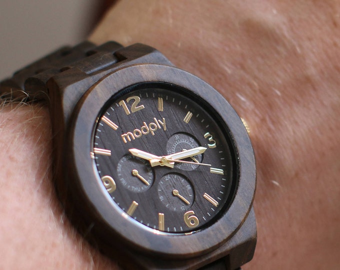 Personalized Watch For Men /  Fathers Day Gift / Japanese Quartz Movement Watch / Wood Engraved Custom Watch / Custom Dad Gift / Modply