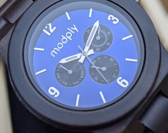 Watch For Men, Wood Watch, Engraved Watch, Personalized Gift, Blue Face Watch, Mens Wooden Watch, Custom Watch, Dad Gift, Classic Watch