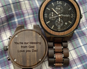 Personalized Wood Watch, Engraved Watch, Anniversary Gift, Custom Watch, Father Of The Groom Gift, Monogram Watch, Dad Sentimental Gift