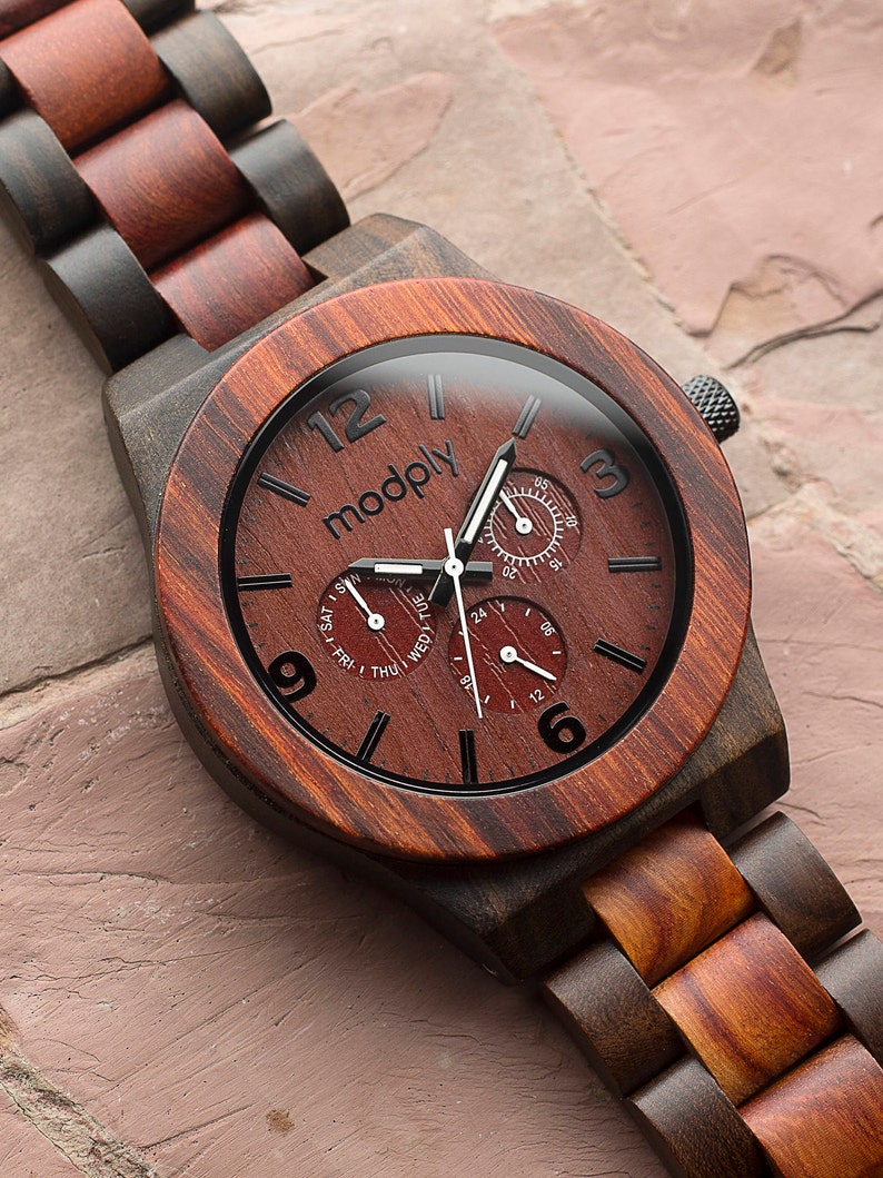 Classic Monogram Wood Watch For Men Engraved Wooden Watch With Inscription 5-Year Anniversary Gift Best Gift For Husband image 3