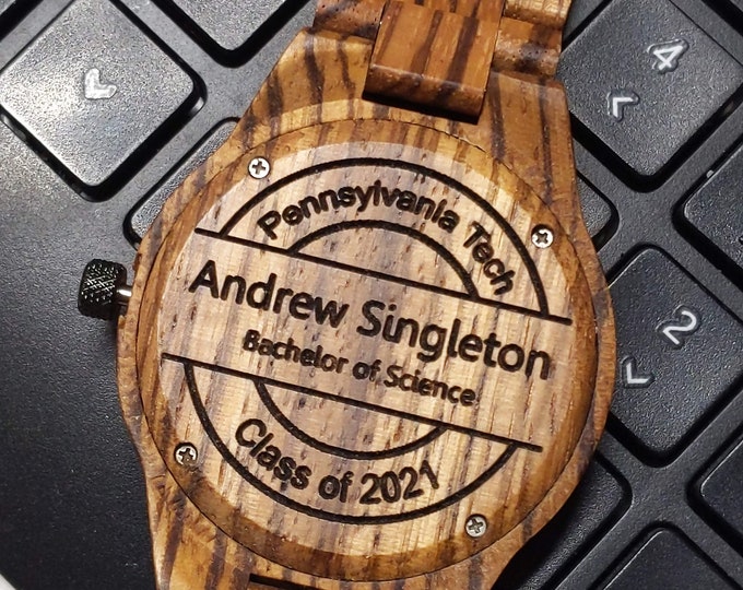 Engraved wood watch for men - Zebrano wood mens watch personalized - Zebrawood watch personalized gift - Luxury wood watch - Modply