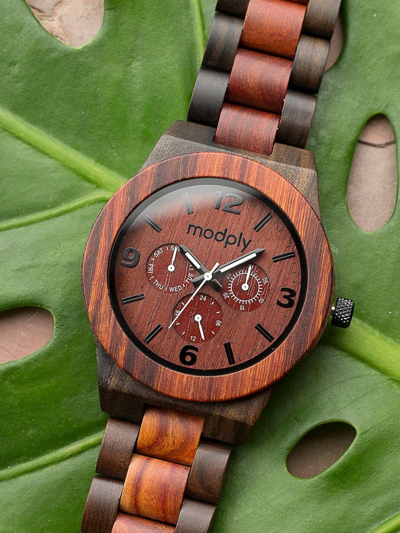 Classic Monogram Wood Watch For Men Engraved Wooden Watch With Inscription 5-Year Anniversary Gift Best Gift For Husband image 2