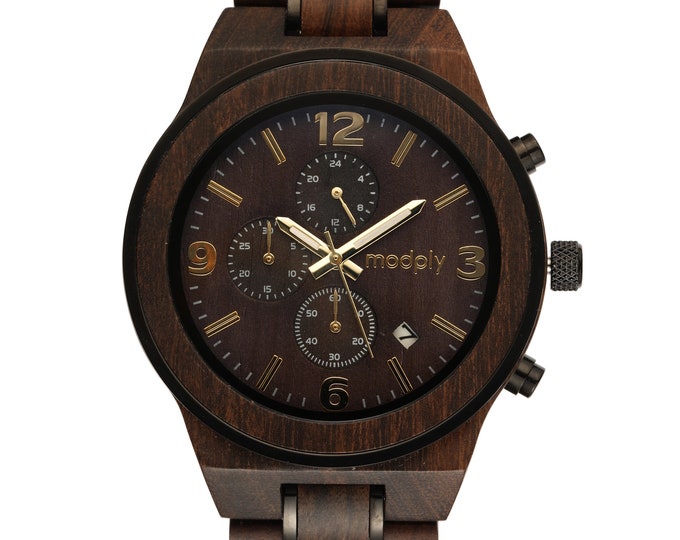Personalized watch for men made of wood. Mens analog wooden watch with custom engraved back. Gift for him / husband gift