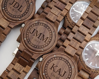 Groomsmen Gifts, Groomsmen Watches, Walnut Set Of Watches, Officiant Gift Watches, Monogram Gift For Groomsmen, Personalized Groom Watch