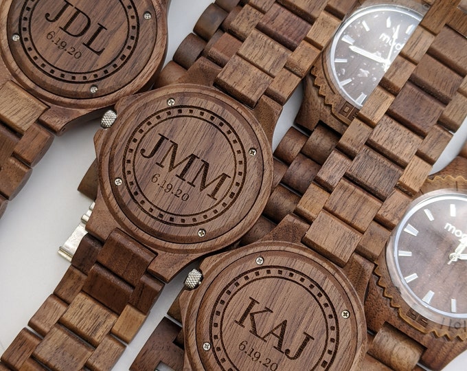 Groomsmen Watches, Walnut Set Of Watches, Officiant Gift Watches, Monogram Gift For Groomsmen, Personalized Groom Watch, Groomsman Jewelry