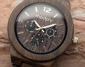 Montre en bois personnalisée pour homme - Cadeau personnalisé gravé pour lui - Cadeau d'anniversaire pour homme - Cadeau de remise des diplômes - Montre en bois - Cadeau unique